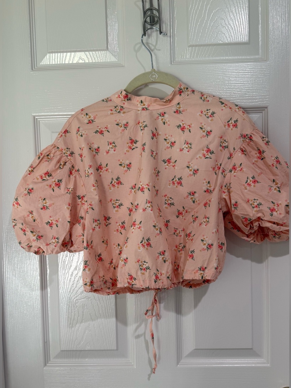 Anthropologie Pink Peach Floral Blouse with Tie Detail